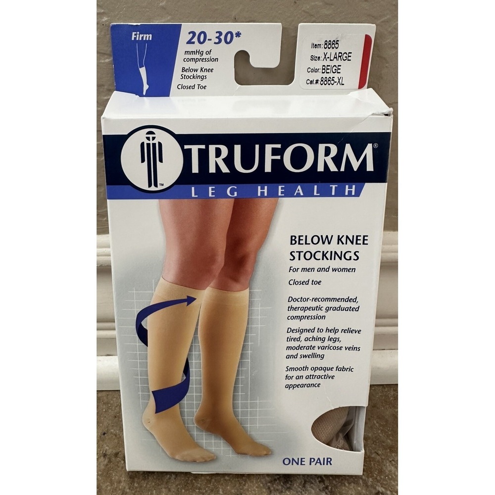 Truform 20-30 Firm #8865 Unisex Beige Below Knee Compression Stockings Size XL
